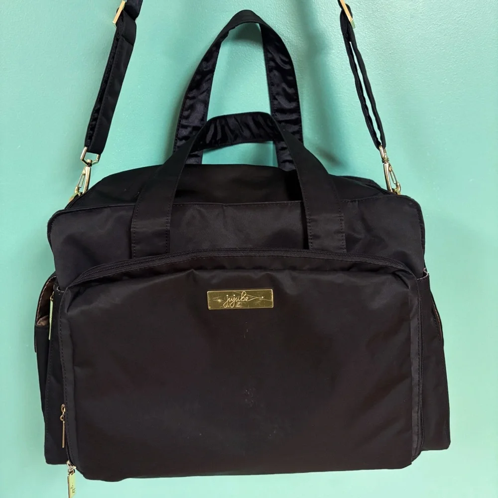 JuJuBe Classy Black Diaper Bag Gold Hardware Tote & Shoulder Bag Straps